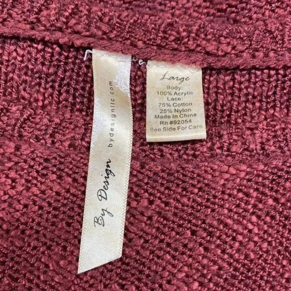 BY DESIGN WOMEN'S WINE RED LACE HEM SWEATER SIZE LARGE - Picture 5 of 8
